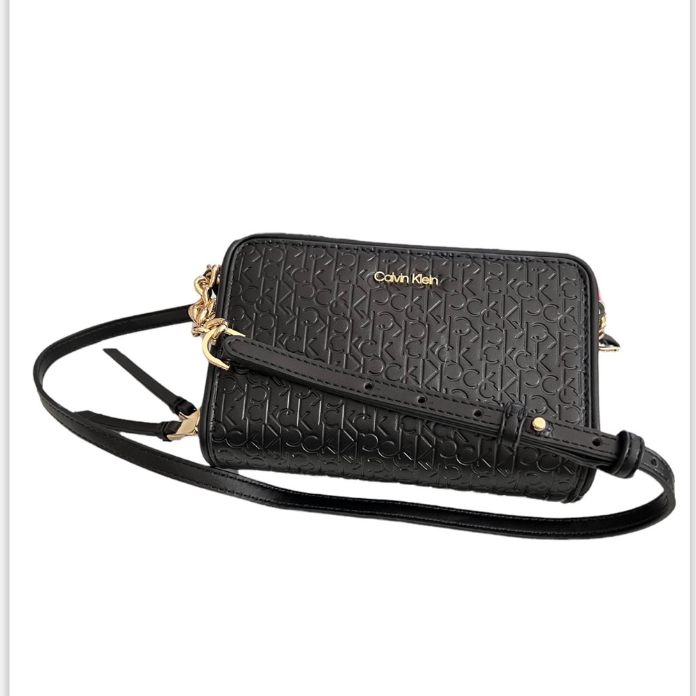 Calvin Klein Double Zip Organization Black Crossbody Bag